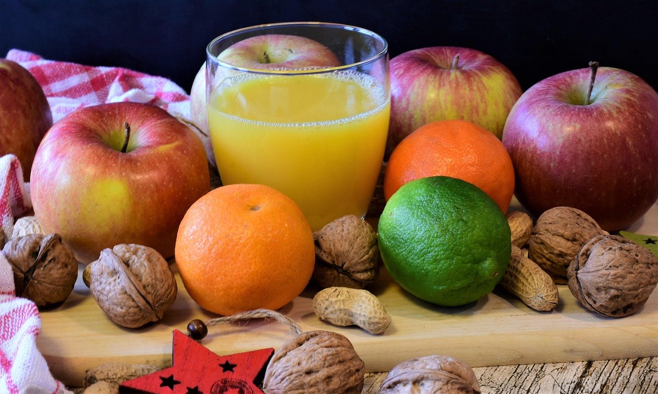 fruit, apple, tangerines, nuts, orange juice, fresh, healthy, vitamins, delicious, kernobstgewaechs, sweet, health, harvest, ripe, walnut, nutrition, juice, healty, detox, orange juice, juice, healty, healty, healty, healty, healty, detox